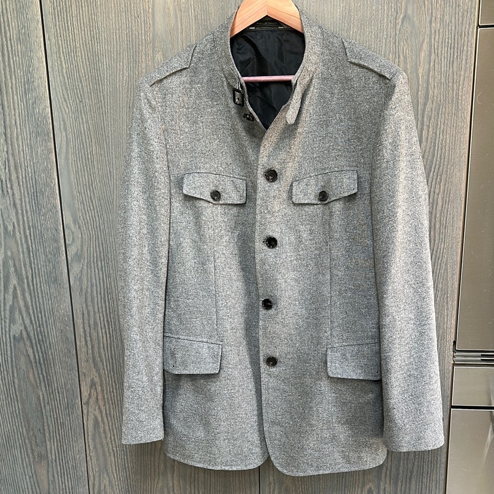 Hugo Boss Gray Military-Style Wool Field Jacket